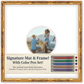 CountryArtHouse Signature Keepsake Frame - Circle Mat Window - Gold Bamboo Genuine Hardwood 20x20 8x8 Photo - Pink Border Mat - Gel Pens Included for Guest Signing by CountryArtHouse