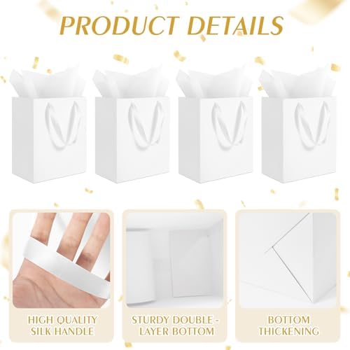 Ethhqu 30 Pack Medium White Gift Bags with Handles & 30 Tissue Papers - Image 3
