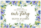 Andaz Press Custom Personalized Disposable Paper Placemats, 12 x 18 Inch, Set of 25, Thank You for Being A Part of Our Story Blue Hydrangea Floral, Tableware, Table Setting for Wedding, Bridal Shower by AndazPress