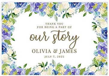 Andaz Press Custom Personalized Disposable Paper Placemats, 12 x 18 Inch, Set of 25, Thank You for Being A Part of Our Story Blue Hydrangea Floral, Tableware, Table Setting for Wedding, Bridal Shower by AndazPress