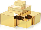 Geelin 6 Pack Acrylic Risers for Display Acrylic Cube Boxes Risers Display Stands with Hollow Bottoms Decorative Stand for Jewelry Candy Table Decor 6 Sizes(Gold,3 to 8 Inch,Square) by Geelin
