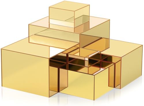 Geelin 6 Pack Acrylic Risers for Display Acrylic Cube Boxes Risers Display Stands with Hollow Bottoms Decorative Stand for Jewelry Candy Table Decor 6 Sizes(Gold,3 to 8 Inch,Square) by Geelin