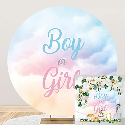 6.5x6.5ft Gender Reveal Round Backdrop Boy or Girl Blue Pink Clouds Photography Background Circle Backdrop Cover Newborn Baby Shower Reveal Gender Party Decoration Photo Booth Props by OERJU