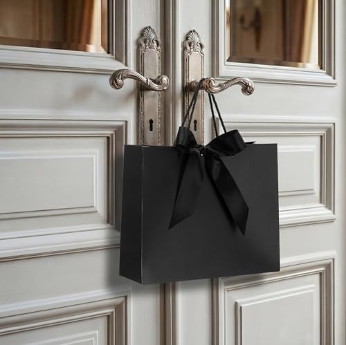 Silkfly 24 Pcs Paper Gift Bags with Handles & Bow Ribbon, Pure Black - Image 7
