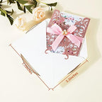 Glitter Laser Cut Wedding Invitations With Envelopes And Rsvp Cards Blank Inner Sheet Pink Gold Wedding Invitation Personalized 25Pcs For Engagement Quinceanera Bridal Baby Shower Birthday - Image 3