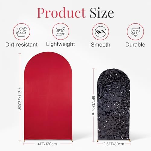 SaitiMade Set of 2 Red and Black Sequin Arch Backdrop Cover (7.2 & 6 FT) - Image 2