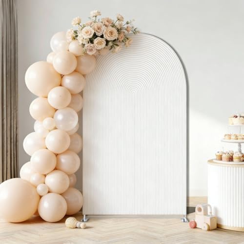 Double-Sided Arch Frame Fabric Cover Beige White Ripples Arched Panel Stand Cover for Wedding Birthday Baby Shower Parties Decoration (White-HP461,3X6.5ft) - Image 4