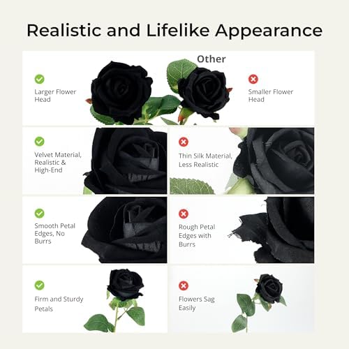Auihiay 60PCS Black Roses, Fake Roses, Artificial Roses, Velvet Silk - Image 4