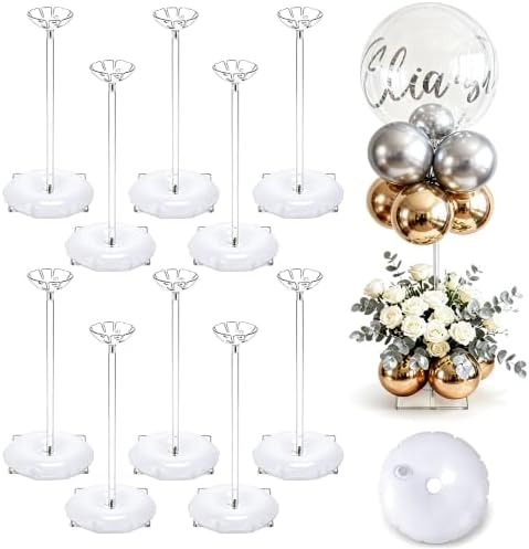 Aneco 12 Pieces Clear Acrylic Balloon Stand Set 15.7 Inches Height Balloon Centerpieces Stand with 12 Water Bags for Table Top Birthday Wedding Party Event Decoration (Balloons Not Included) by Aneco