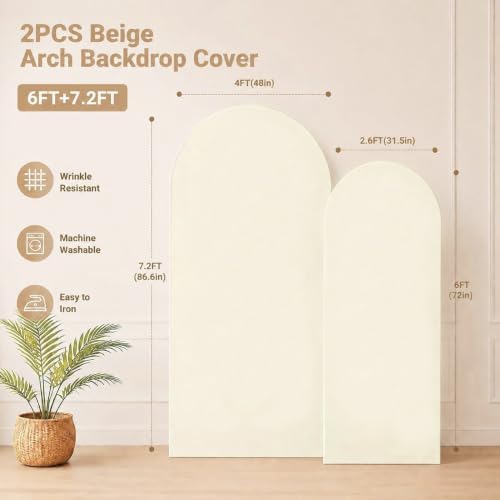 Beige Arch Cover 7.2 and 6ft Spandex Wedding Arch Backdrop Cover Set of 2 - Image 7