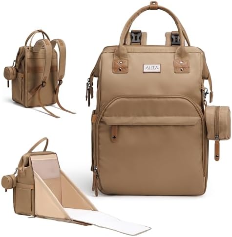 Diaper Bag Backpack, Multifunction Diaper Bag with Changing Station, Stylish Baby Bags, Large Unisex Diaper Backpack for Mom and Dad, Baby Registry Search, Portable Changing Pad – Coffee Brown by Unknown