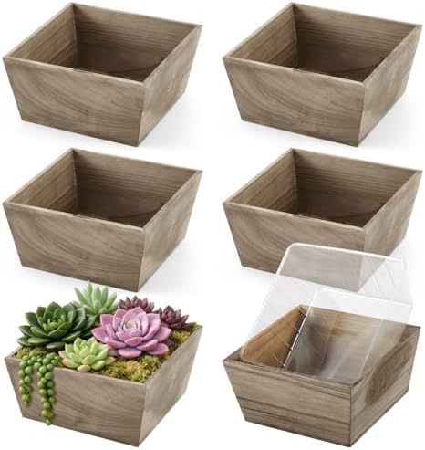 Dandat 6 Set 8 Inch Wooden Flower Box Rustic Table Centerpieces,Brown by Dandat