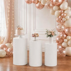 HAISIWLKJ 3PCS Cylinder Pedestal Stands for Parties, White Metal Round Cylinder Plinths Dessert Table Display Pillars for Birthday Wedding Bridal Baby Shower Party Decorations(Small) - Image 4