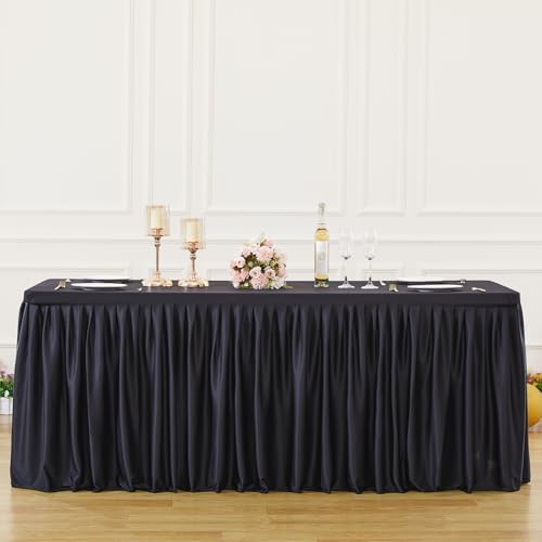 Wish Care Black Polyester Table Clothes for 4 Foot Rectangle Tables, Wrinkle Free Fitted Table Cover with Pleated Ruffle Table Skirt for Birthday Party Wedding Trade Show Event Display - Image 4