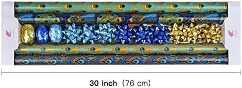 WRAPAHOLIC Peacock Christmas Wrapping Paper Set - Green Peacock Elements Patterns with Metallic Foil Shine Wrapping Paper Bundle with Gift Bow & Ribbon & Tag & Sticker - Image 2
