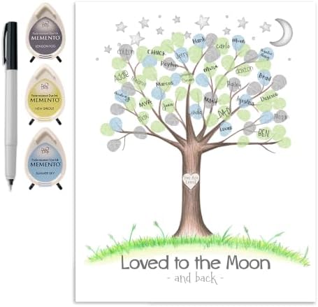 Boy's Loved to the Moon Baby Shower Fingerprint Tree, 11x14 Inch by MeganHStudio