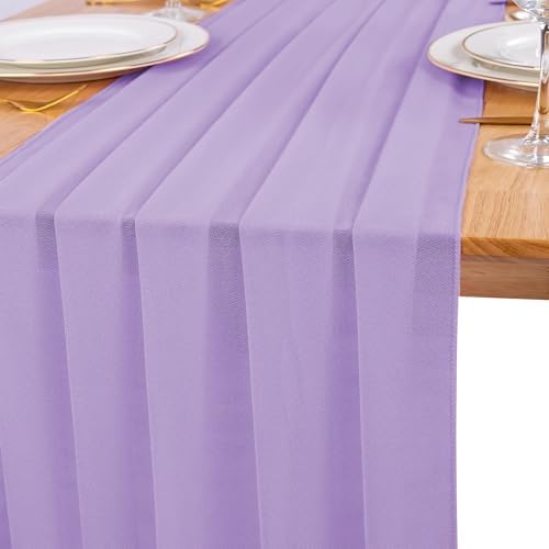 12 Pack Light Purple Table Runner 10ft Romantic Chiffon Table Runner for Wedding Baby Shower and Birthday Party Cake Table Decorations(120 x 12 in) - Image 2