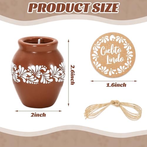 FYSUIMU 12 Sets Cielito Lindo Candles Mexican Terracotta Flower Clay Pottery Jar Candles with Paper Tags for Fiesta Cinco De Mayo Birthday Baby Shower Wedding Party Decoration - Image 2