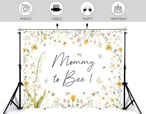 20x10ft Mommy to Bee Backdrop Bouquet Baby Shower Party Wildflower Honeycomb Floral Gender Reveal Sweet as Can Photography Background Party Banner Decorations Photo Studio Props - Image 4