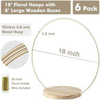 6 Pack Floral Hoop Centerpieces with Stand, 18 Inches Metal Rings for Crafts DIY Centerpieces Table Decoration with 8 Inch Large Wooden Stand Wedding Birthday Baby Shower Party Table Displays - Image 3