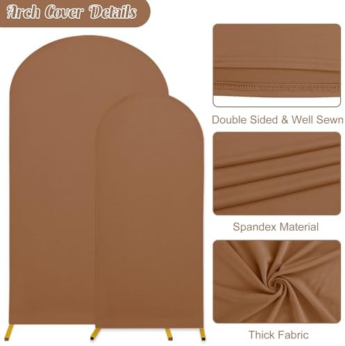 7.2FT, 6FT Wedding Arch Stand and Matching Brown Spandex Fitted Arch Backdrop Cover Set, Round Top Chiara Backdrop Stands and Covers for Birthday Party Baby Shower Banquet Arch Decor (Brown) - Image 4