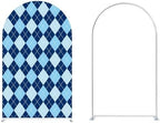 Blue Rhombus Plaid Boss Arch Backdrop Cover with Stand for Boys Birthday Party Arched Frame Stretchy Fabric Covers Baby Shower Cake Banquets Parties Supplies Decorations4x7FT - Image 3
