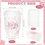 50Pcs Pink Floral Disposable Coffee Cups with Lids and Sleeves - Image 2