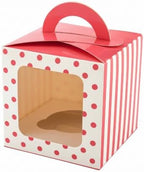 Restaurantware-Pastry Tek 4.5 Inch Individual Cupcake Boxes, 100 Polka Dots Cupcake Favor Boxes - Fits 1, With Window, Pink Paper Cupcake Gift Boxes, Built In Handle, For Weddings Or Parties - Image 2
