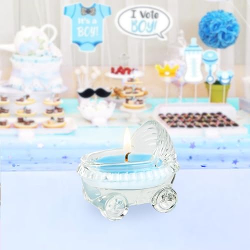 Mega Candles 12 pcs Scented Baby Powder Blue Glass Baby Carriage Container Candles, Palm Wax Candle, Baby Shower Gifts, Decorative Accent, Home Décor, Memory Keepsake, Party Favors, Relaxations - Image 5