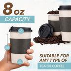 Promora 8 oz Natural Cream Disposable Coffee Cups with Lids & Sleeves, Hot Coffee Cup Sleeves Disposable, Premium Insulated To Go Coffee Paper Cups with Lids & Sleeves (8 oz, Pack of 200) - Image 2