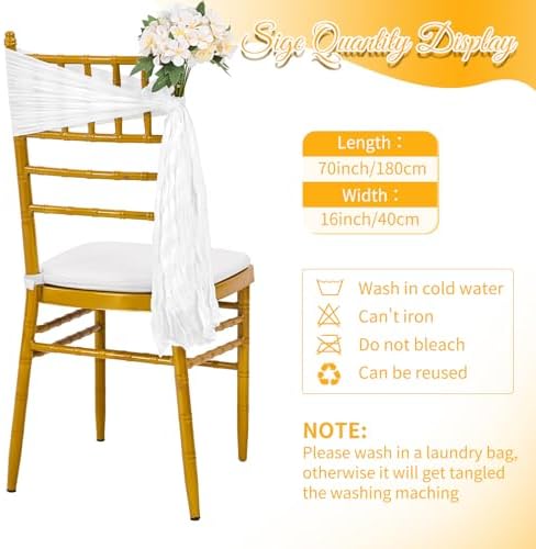60 PCS White Chair Sashes Cheesecloth Sashes Rustic Chair Decorative Bows Designed ChairCover for Wedding Banquet Party Aisle Home Kitchen Decoration (16 x 70 inch) - Image 4