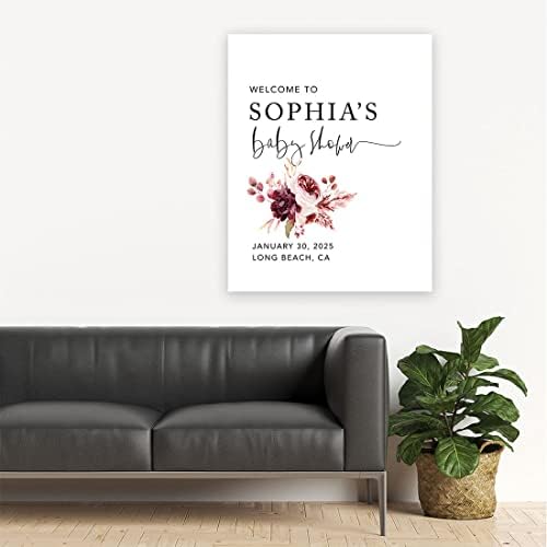 Andaz Press Custom Large Baby Shower Welcome Sign, 16" x 20", Boho Burgundy Blush Floral Personalized Canvas Welcome Sign, Gender-Neutral Canvas Sign for Baby Sprinkle, Fall Baby Shower Decorations - Image 4
