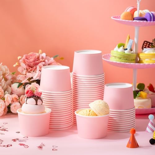 Jingmore Paper Ice Cream Cups 9oz Colored Disposable Dessert Bowls for Hot or Cold Party Food Cups for Birthday Baby Shower Easter Party Supplies(Pink,180 Pcs) - Image 5