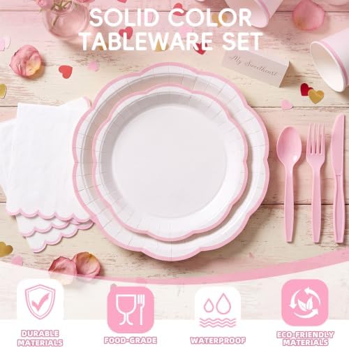 350 Pcs Pink Rim Paper Plates and Napkins Party Supplies - Image 3