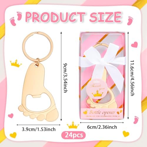 24Pcs Baby Girl Foot Keychain Footprint Bottle Openers Small Foot Bottle Opener Keychain Souvenir for Guests Baby Shower Return Gift for Party Favors with Pink Boxes Gifts or Decorations - Image 2