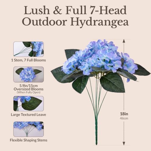 Upgraded 7-Head Hydrangea Artificial Flowers for Outdoor, UV Resistant - Image 3