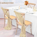 50 PCS Cheesecloth Chair Sashes Bows Wedding Aisle Decorations Chair Ribbon Ties Back Sash for Wedding Party Events Banquet Chair Cover Decoration (Beige) - Image 5