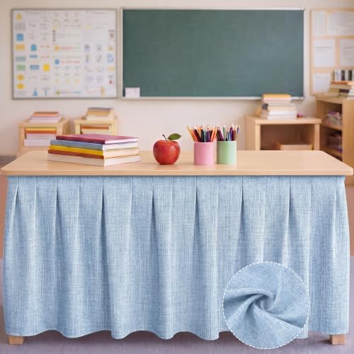 Tingjoo Pastel Blue 9 ft X 30'' Teacher Desk Skirts Linen Textured by Tingjoo