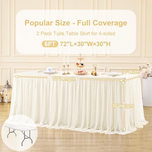2 Pack Ivory Tablecloth for 6 Foot Rectangle Tables with Tulle Table Skirt - Image 4
