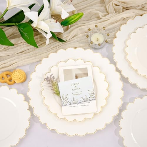 LIYH 120Pcs Ivory Scalloped Plastic Plates, Gold Rim Fancy Plates For Party - Image 3