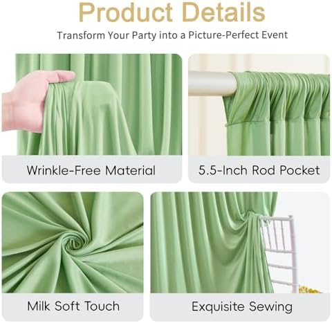 20x8ft Sage Green Photo Backdrop Curtains for Parties Birthday Wrinkle Free Polyester Photoshoot Curtains Drapes Backdrop for Wedding Baby Shower Graduation Photography Background 4 Panels 5x8FT - Image 7