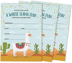 Pack of 30 Llama Kids Birthday Invitations, Boys or Girls Fill-in Style Invite, Children or Toddlers Baby First or 1st Bday Alpaca Cactus Fill in the Blank Invite Cards by Inkdotpot