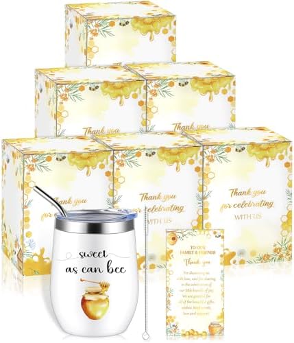 Hoolerry 6 Set Baby Shower Cups, 12oz Stainless Steel Tumbler, Bee Honey by Hoolerry