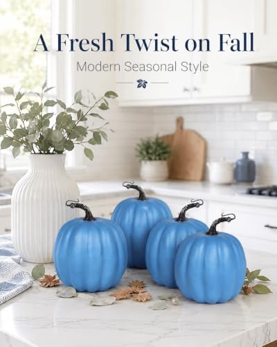 vensovo 6 Inch Blue Artificial Pumpkins, 4 Pack - Image 2