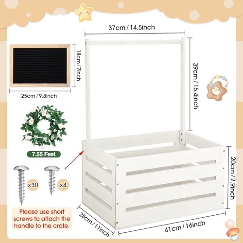 Barydat Wooden Baby Shower Crate Closet Baskets for Baby Shower, White - Image 2