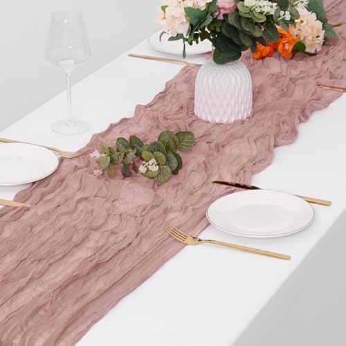 15 Pack Dusty Pink Cheesecloth Table Runner 17 x 108 inch Cheese Cloth Table Runners 9ft Pink Table Runner Rustic Romantic Sheer Gauze Runner for Wedding Party Baby Shower Table Decoration - Image 4