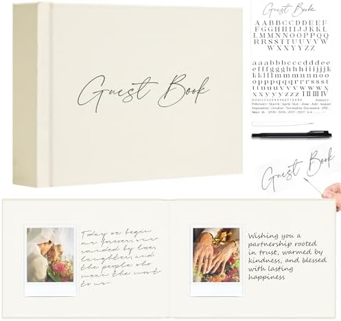 Vienrose Wedding Guest Book Journal for Polaroid, Wedding Registry Must Haves Things with 32 Blank Pages and Thick Paper, Create Your Linen Photo Customizable Memory Album, Beige by Vienrose