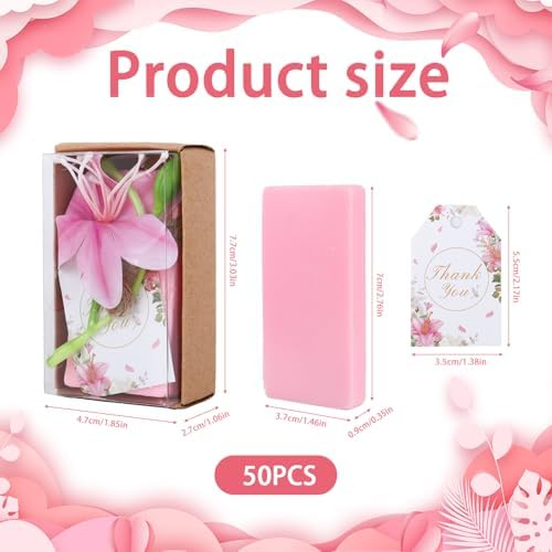 50PCS Handmade Soap Wedding Favor Natural Eucalyptus Handmade Soaps Soap Thank You Gifts Bridal Shower Favors Soaps for Baby Shower Party Spring Garden Decorations (pink boxs) - Image 7