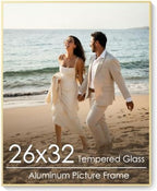26x32 Metal Picture Frame, Aluminum Poster Frame with Real Glass, Gold by FLYJOE