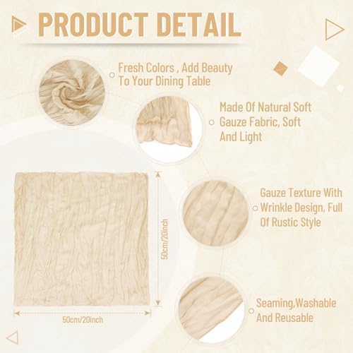 Cupuamon 100 Pack Cheesecloth Napkins 20x20 Inch Dinner Table Napkins Boho Washable Rustic Gauze Napkins Bulk for Wedding Bridal Baby Shower Party Decor (Ivory) - Image 2